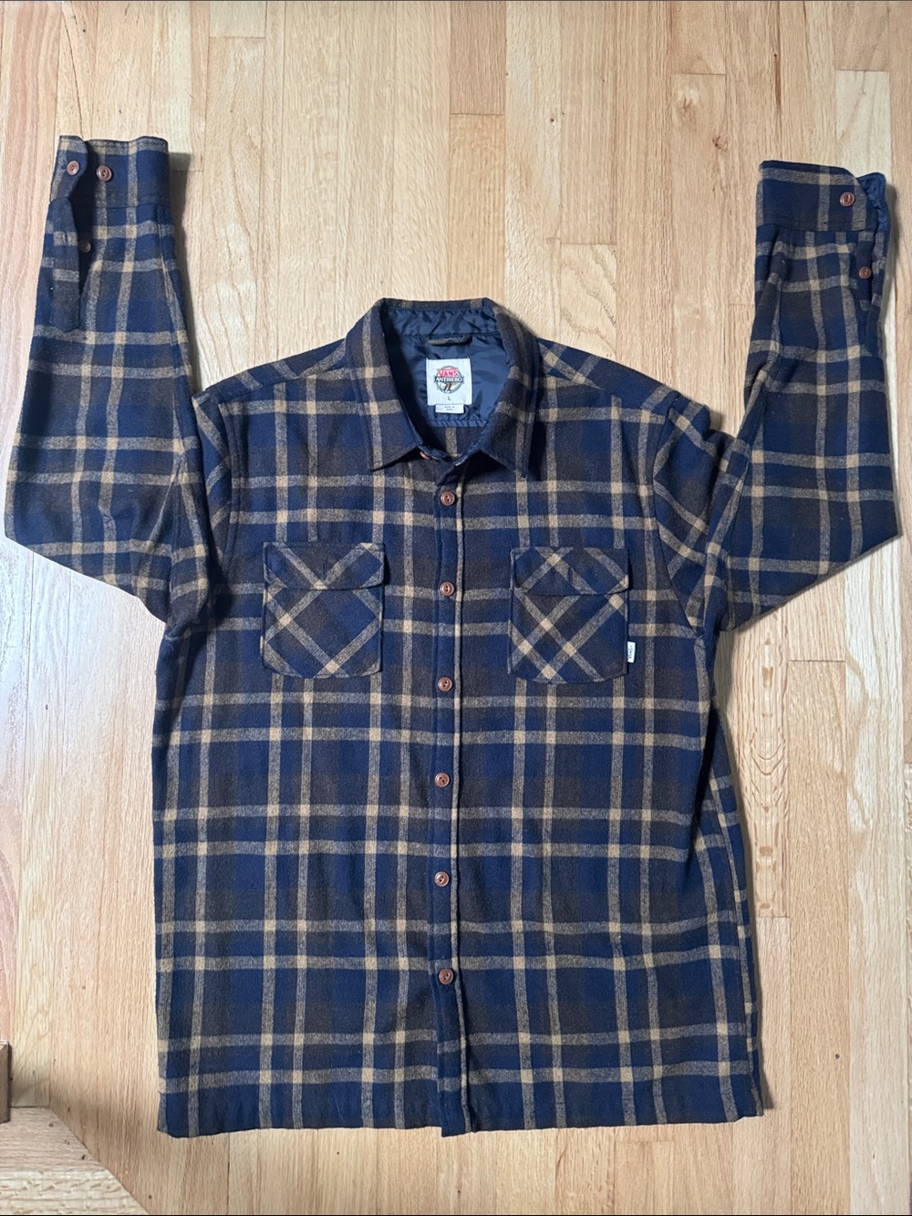 Vans x ANTIHERO Skateboard Navy and Tan Plaid Button-Up Flannel Shirt